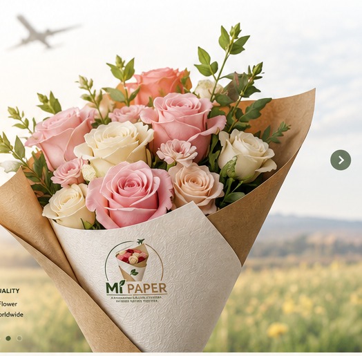 Fresh flowers packaged with MI PAPER